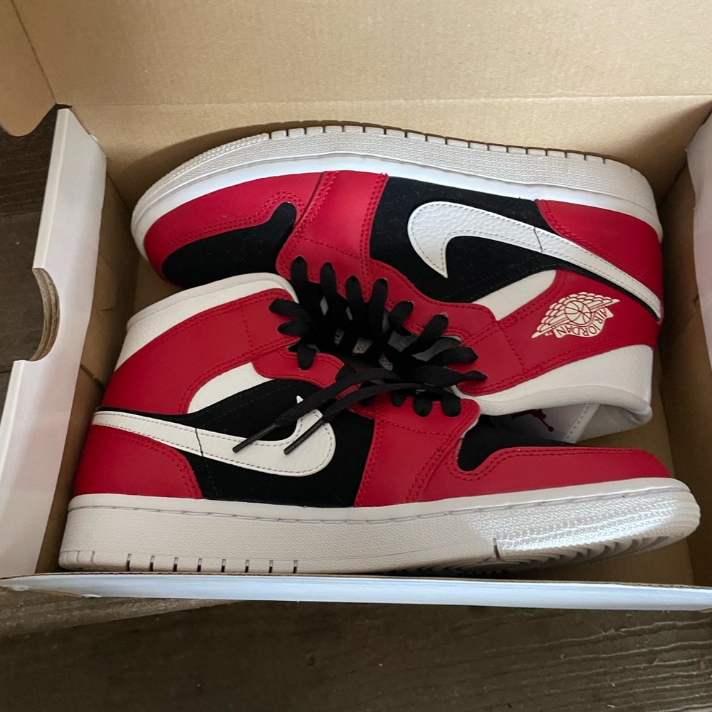 women’s Nike air Jordan 1 mid.  Red.  Worn once. Size 8